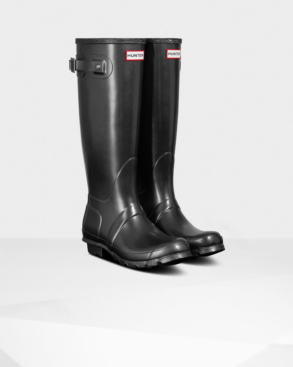 Womens Hunter Original Pearlized - Tall Rain Boots Black - 0258-IBKRS